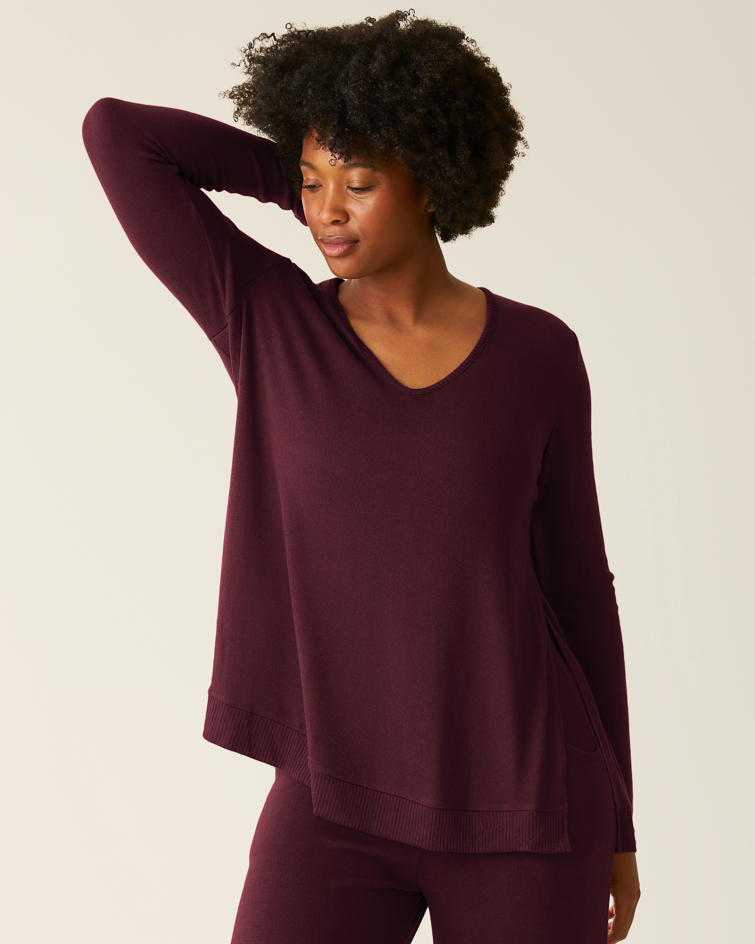 CozyKnit Maternity & Nursing V-neck Top | Deep Burgundy