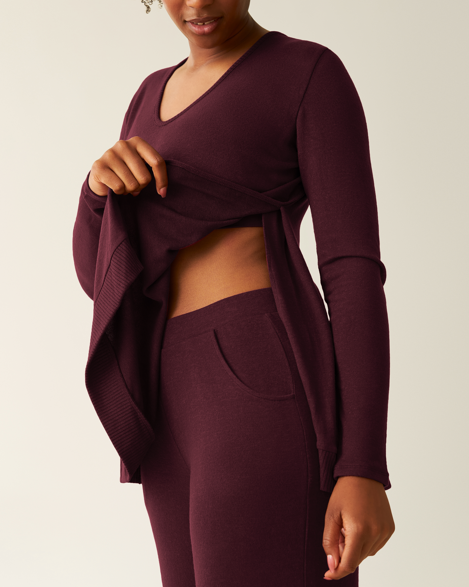 CozyKnit Maternity & Nursing V-neck Top | Deep Burgundy