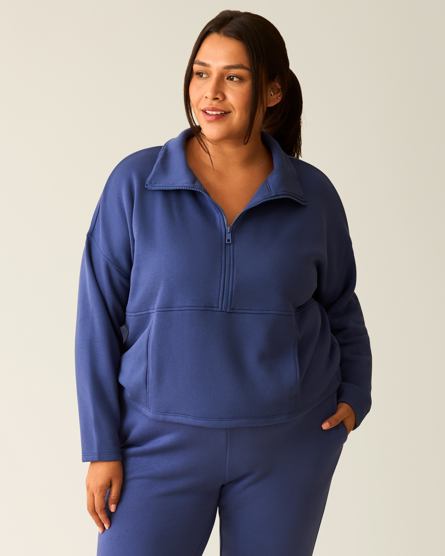 Cloud Fleece Half Zip Nursing Pullover | Deep Blue
