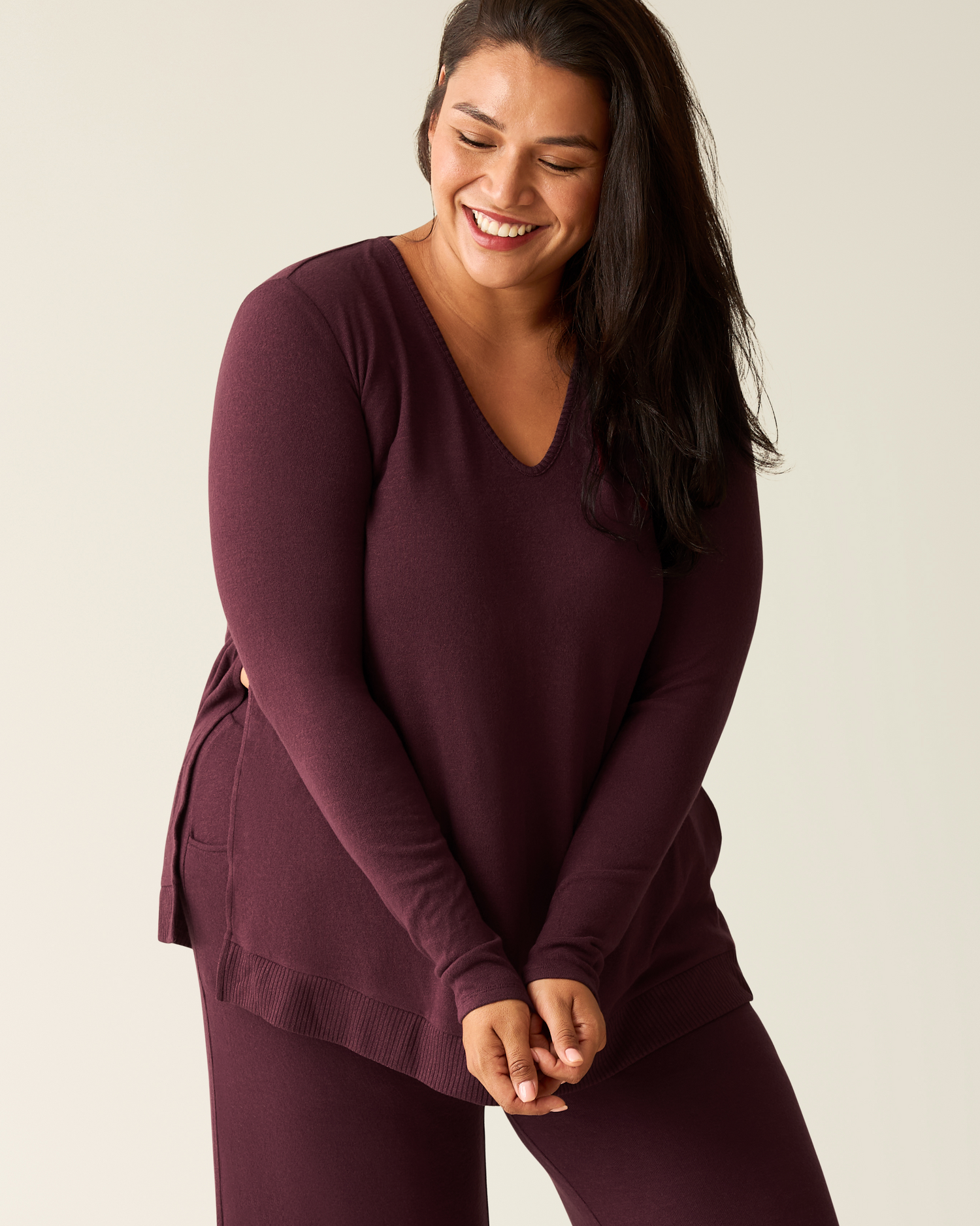CozyKnit Maternity & Nursing V-neck Top | Deep Burgundy