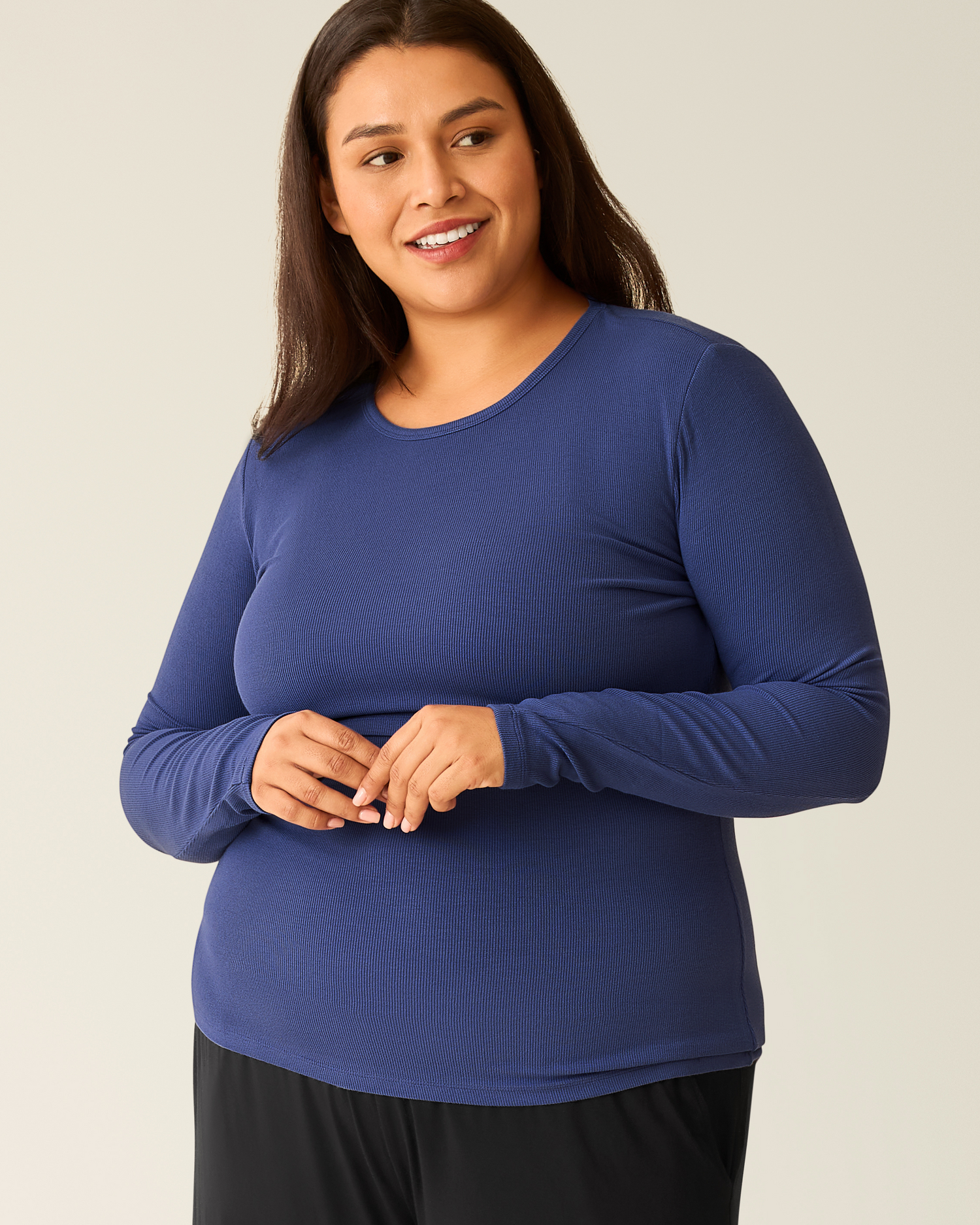 Ribbed Bamboo Long Sleeve Nursing T-shirt | Deep Blue