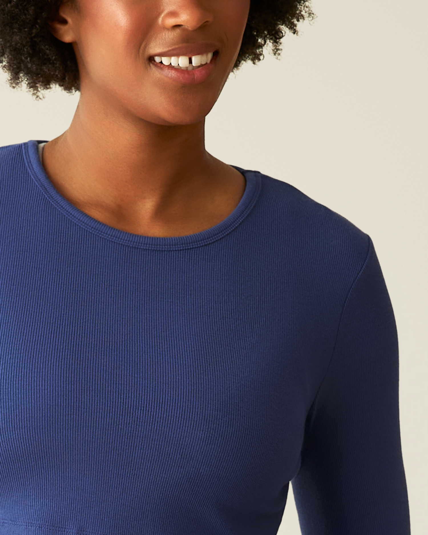 Ribbed Bamboo Long Sleeve Nursing T-shirt | Deep Blue