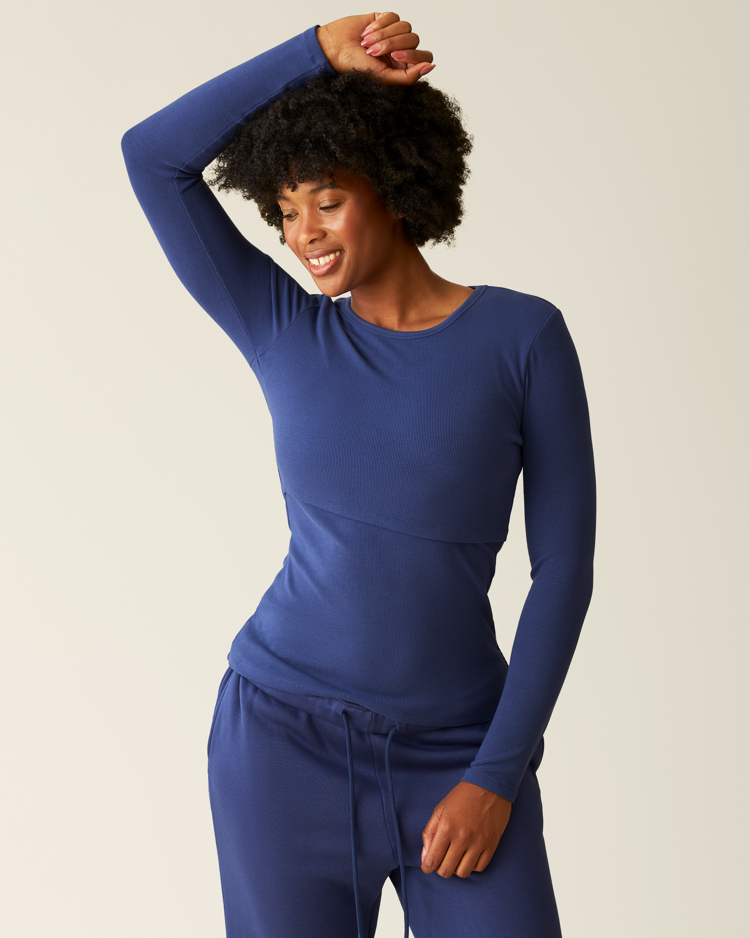Ribbed Bamboo Long Sleeve Nursing T-shirt | Deep Blue