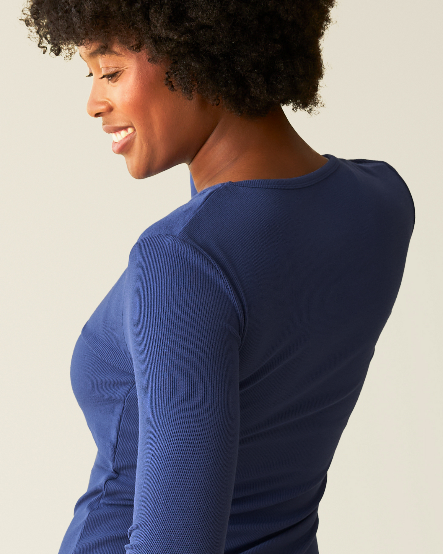 Ribbed Bamboo Long Sleeve Nursing T-shirt | Deep Blue