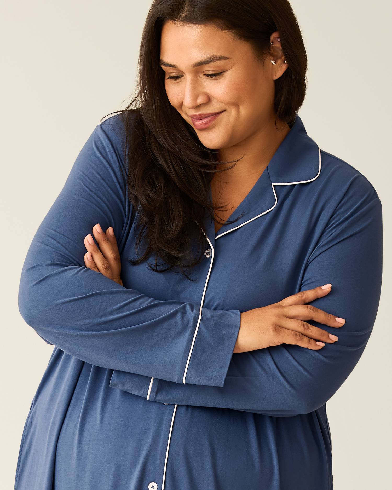 Clea Bamboo Long Sleeve Sleep Shirt | Slate Blue